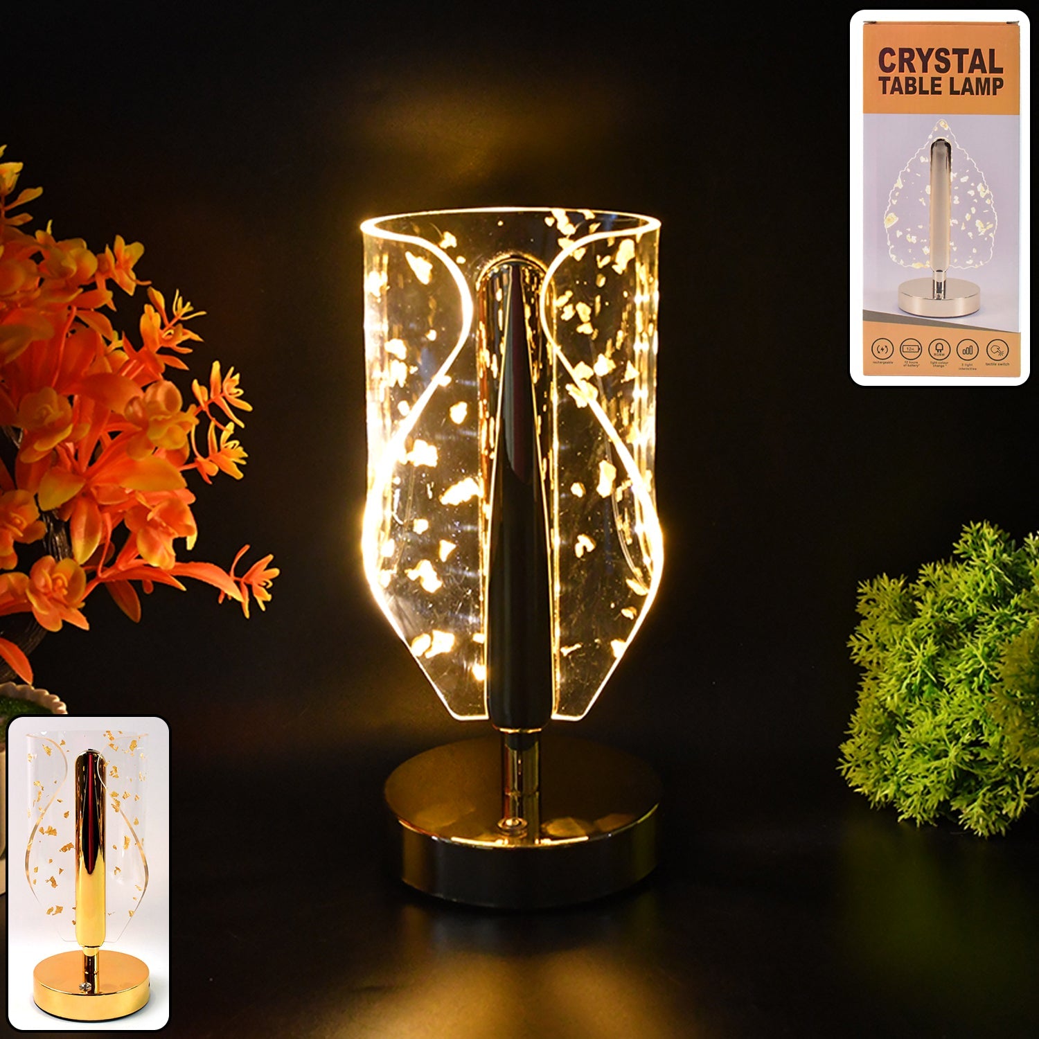Luxury Golden Leaf Design Crystal Table Lamp (1 Pc) Luxury Golden Leaf Design Crystal Table Lamp (1 Pc)